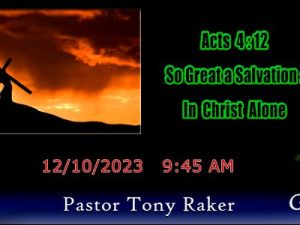 Image of a silhouetted person carrying a cross against a sunset background. Text references a biblical verse and mentions a salvation theme, with a date and time.